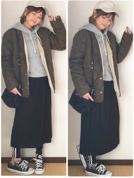 「Ameri（アメリ）のアイテム（レッグウェア）」を使った、yunさん（レディース・153cm）の冬コーディネート