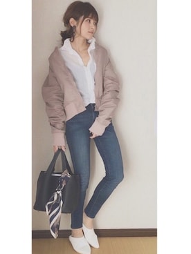「スプリングSENSEOFPLACE」｜「アイテム（MA-1）」を使った、yunさん（レディース・153cm）の春コーディネート