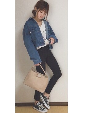 「GRL（グレイル）のアイテム（デニムジャケット）」を使った、yunさん（レディース・153cm）の春コーディネート
