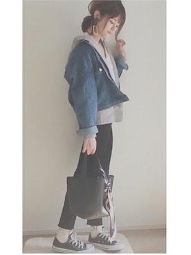 「GRL（グレイル）のアイテム（デニムジャケット）」を使った、yunさん（レディース・153cm）の春コーディネート