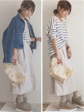 「GRL（グレイル）のアイテム（デニムジャケット）」を使った、yunさん（レディース・153cm）の春コーディネート