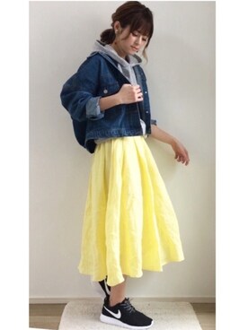 「ベルイエロー」｜「アイテム（ジャケット/アウター）」を使った、yunさん（レディース・153cm）の春コーディネート