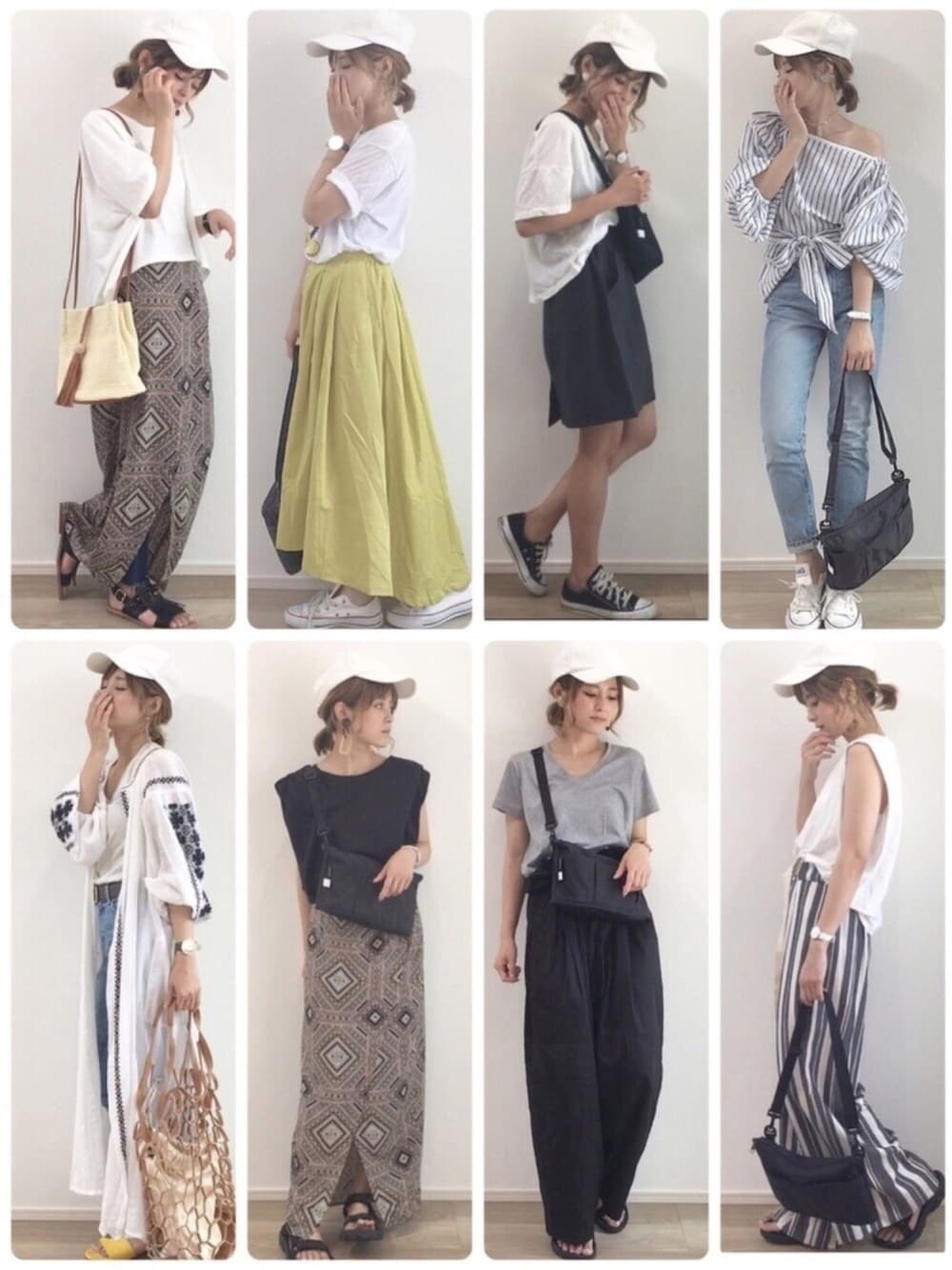 「キャップ、サコッシュ、Tシャツ、デニム、サンダル、teva、ZARA、ミッキーT、UNIQLO、ラップスカート」｜「EMODAのEMODA×ROXY embrideryキャップ（キャップ、ホワイト系）」を使った、yunさん（レディース・153cm）の夏コーディネートの1枚目の写真