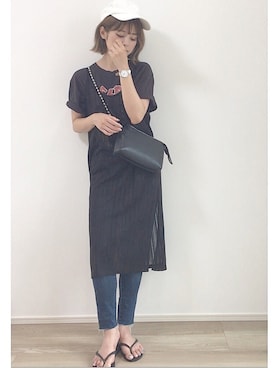 「ロックT」｜「アイテム（ビーチサンダル）」を使った、yunさん（レディース・153cm）の夏コーディネート