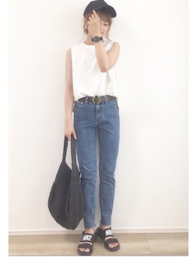「GRL（グレイル）のアイテム（キャップ）」を使った、yunさん（レディース・153cm）の夏コーディネート
