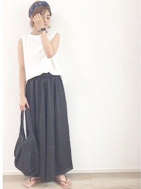 「ヘアアレンジ」｜「アイテム（ビーチサンダル）」を使った、yunさん（レディース・153cm）の夏コーディネート