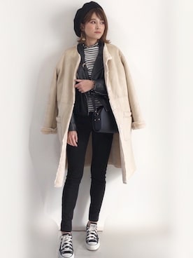 「A.P.C.（アーペーセー）のsac demi-lune 18PC（ショルダーバッグ）」を使った、yunさん（レディース・153cm）の冬コーディネート