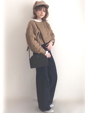 「A.P.C.（アーペーセー）のsac demi-lune 18PC（ショルダーバッグ）」を使った、yunさん（レディース・153cm）の冬コーディネート