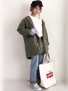 「ボーイフレンドデニム」｜「アイテム（ブルゾン）」を使った、yunさん（レディース・153cm）の冬コーディネート