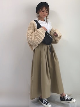 「GRL（グレイル）のサーモベレー帽（ハンチング/ベレー帽）」を使った、yunさん（レディース・153cm）の春コーディネート