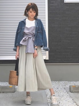 「GRL（グレイル）のアイテム（デニムジャケット）」を使った、yunさん（レディース・153cm）の春コーディネート