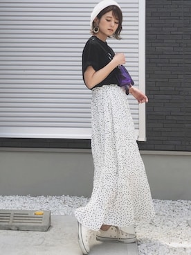 「14+（イチヨンプラス）のアイテム（ハンチング/ベレー帽）」を使った、yunさん（レディース・153cm）の春コーディネート