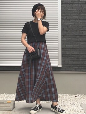 「GRL（グレイル）のアイテム（ハンチング/ベレー帽）」を使った、yunさん（レディース・153cm）の夏コーディネート