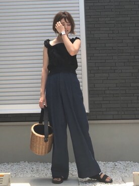 「GRL（グレイル）のバスケットカゴバッグ（かごバッグ）」を使った、yunさん（レディース・153cm）の夏コーディネート