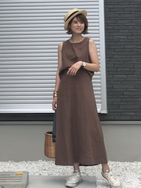 「GRL（グレイル）のバスケットカゴバッグ（かごバッグ）」を使った、yunさん（レディース・153cm）の夏コーディネート