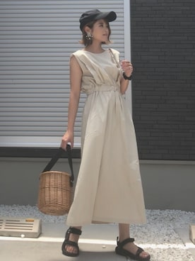 「GRL（グレイル）のバスケットカゴバッグ（かごバッグ）」を使った、yunさん（レディース・153cm）の夏コーディネート
