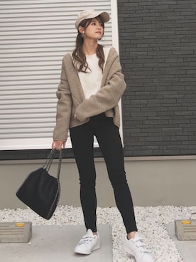 「ワッフルクルーネックＴ」｜「アイテム（その他アウター）」を使った、yunさん（レディース・153cm）の秋コーディネート