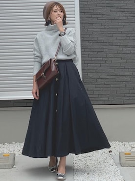 「titivate（ティティベイト）のﾀｰﾄﾙふわっとﾀｯﾁﾆｯﾄ（ニット/セーター）」を使った、yunさん（レディース・153cm）の秋コーディネート