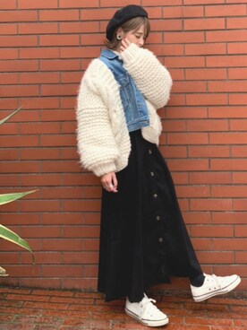 「ストリート服が好き」｜「アイテム（ハンチング/ベレー帽）」を使った、yunさん（レディース・153cm）の秋コーディネート