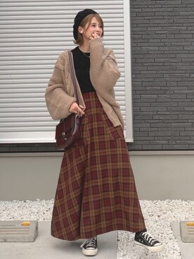 「ストリート服が好き」｜「アイテム（ハンチング/ベレー帽）」を使った、yunさん（レディース・153cm）の秋コーディネート