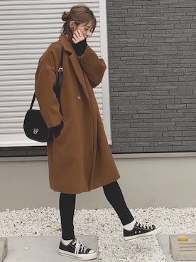 「アイテム（チェスターコート）」を使った、yunさん（レディース・153cm）の冬コーディネート