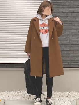 「Harley-Davidson（ハーレーダビッドソン）のアイテム」を使った、yunさん（レディース・153cm）の冬コーディネート