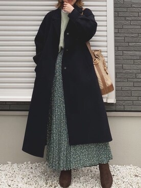 「小花柄」｜「アイテム（その他アウター）」を使った、yunさん（レディース・153cm）の冬コーディネート
