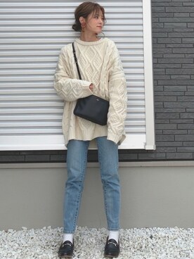 「GRL（グレイル）のケーブル編みニットトップス（ニット/セーター）」を使った、yunさん（レディース・153cm）の冬コーディネート