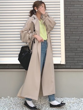 「zozoデニム」｜「アイテム（トレンチコート）」を使った、yunさん（レディース・153cm）の春コーディネート
