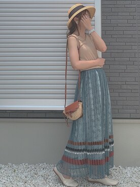 「MERCURYDUO（マーキュリーデュオ）のアイテム（スカート）」を使った、yunさん（レディース・153cm）の夏コーディネート