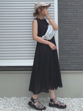 「URBAN RESEARCH Sonny Label（アーバンリサーチサニーレーベル）のノースリーブギャザーワンピース（ワンピース）」を使った、yunさん（レディース・153cm）の夏コーディネート