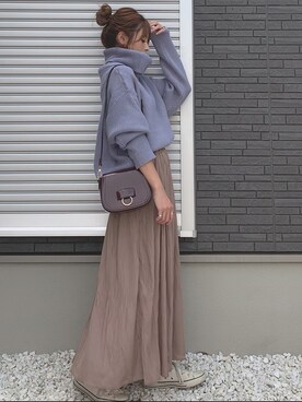 「BASEMENT online（ベースメントオンライン）のドルマンタートルニット（ニット/セーター）」を使った、yunさん（レディース・153cm）の秋コーディネート