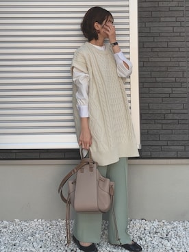 「ADAM ET ROPE'（アダムエロペ）のブザムシャツ（シャツ/ブラウス）」を使った、yunさん（レディース・153cm）の秋コーディネート