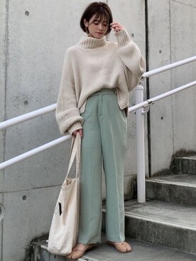 「ボリュームニット」｜「アイテム（バレエシューズ）」を使った、yunさん（レディース・153cm）の秋コーディネート
