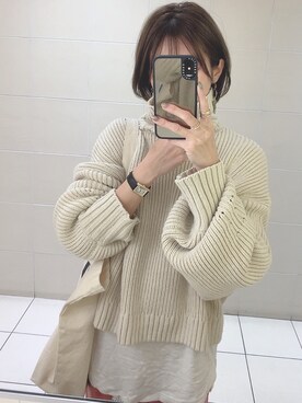 「ボリュームニット」｜「アイテム（スラックス）」を使った、yunさん（レディース・153cm）の秋コーディネート