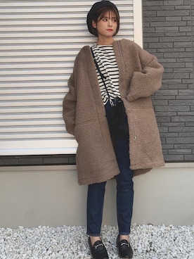 「MOUSSY（マウジー）のMVS SKINNY（デニムパンツ）」を使った、yunさん（レディース・153cm）の秋コーディネート