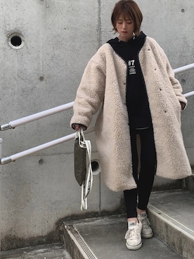 「GRL（グレイル）のストレッチスキニーパンツ（その他パンツ）」を使った、yunさん（レディース・153cm）の冬コーディネート