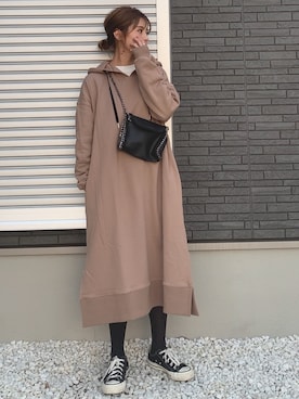 「Happy John（ハッピージョン）のアイテム（ワンピース/ドレス）」を使った、yunさん（レディース・153cm）の冬コーディネート