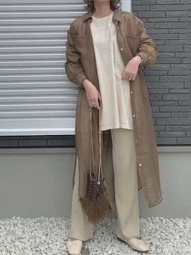 「リブニットパンツ」｜「アイテム（ワンピース/ドレス）」を使った、yunさん（レディース・153cm）の春コーディネート