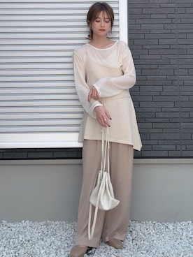 「サテンパンツ」｜「アイテム（アンダーウェア）」を使った、yunさん（レディース・153cm）の春コーディネート