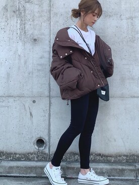 「beautiful people」｜「アイテム（ダウンジャケット/コート）」を使った、yunさん（レディース・153cm）の秋コーディネート