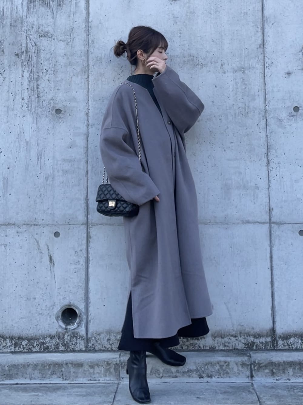 「オトナカジュアル、SENSE OF PLACE by URBAN RESEARCH、冬コーデ、GRL、ショートブーツ、楽チンコーデ、きれいめカジュアル」｜「GRLのストレッチスクエアトゥショートブーツ（ブーツ、ブラック系）」を使った、yunさん（レディース・153cm）の冬コーディネートの1枚目の写真