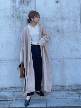 「AIC.（エーアイシー）のアイテム（ノーカラーコート）」を使った、yunさん（レディース・153cm）の冬コーディネート