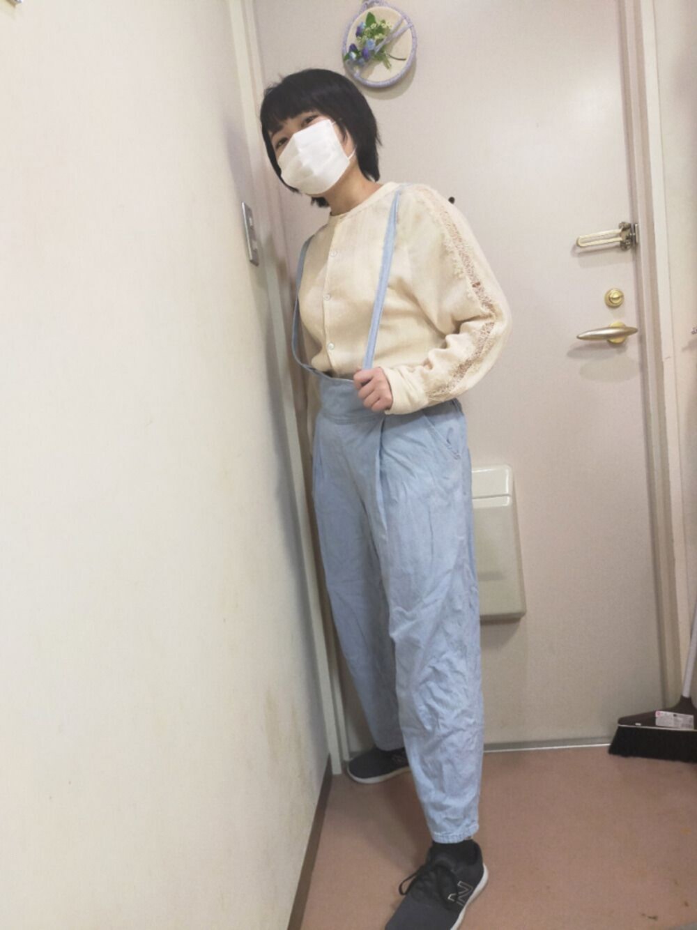 「Heather、へザー、しまむら、しまむら様、オールインワン、オールインワンコーデ、サロペットコーデ、New Balance、ニューバランス、ショートヘア」｜「NEW BALANCEのNew Balance ニューバランス WL415AC2(D) *BLACK(AC2)（スニーカー、ブラック系）」を使った、okamotoさん（レディース・156cm）の夏コーディネートの1枚目の写真