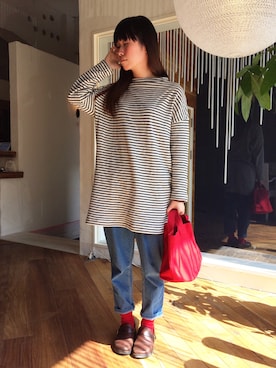 「prit（プリット）のアイテム（チュニック）」を使った、やぷさん（レディース・155cm）の春コーディネート