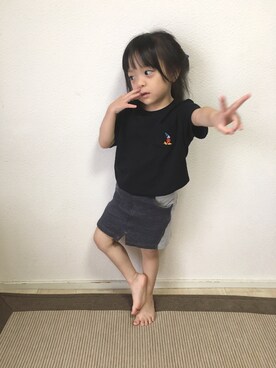 「Moujonjon（ムージョンジョン）のアイテム（スカート）」を使った、mutatabiさん（キッズ・100cm）の夏コーディネート