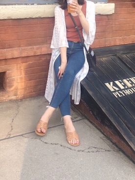 「American Eagle（アメリカンイーグル）のAEOメッシュトウリングサンダル（サンダル、ホワイト系）」を使った、AYAさん（レディース）の夏コーディネート