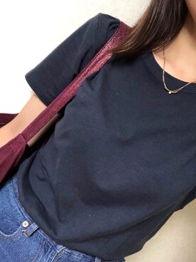 「GAP（ギャップ）のGap ストレッチクルーネックTシャツ（Tシャツ/カットソー、ブルー系）」を使った、AYAさん（レディース）の夏コーディネート