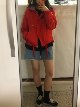 「shorts」｜「アイテム（ジャケット/アウター）」を使った、Minju Soさん（レディース・157cm）の春コーディネート
