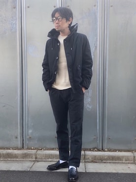「NANO universe（ナノユニバース）のアイテム（ミリタリージャケット）」を使った、のく坊さん（メンズ・172cm）の冬コーディネート